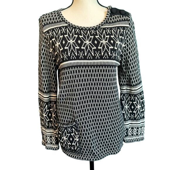 J.Jill Black & White Fair Isle Snowflake Knit Sweater Women's Small - Picture 1 of 12